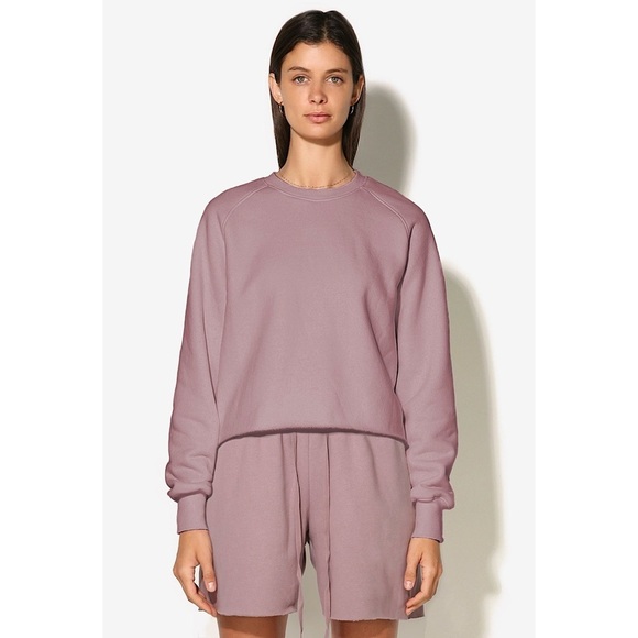 Canapé Anthropologie The Classic Raglan Cropped Sweatshirt Mauve Dusk Fleece M - Picture 1 of 7